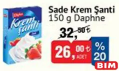 DAPHNE SADE KREM ŞANTİ 150 G fiyat ve kampanya bilgisi